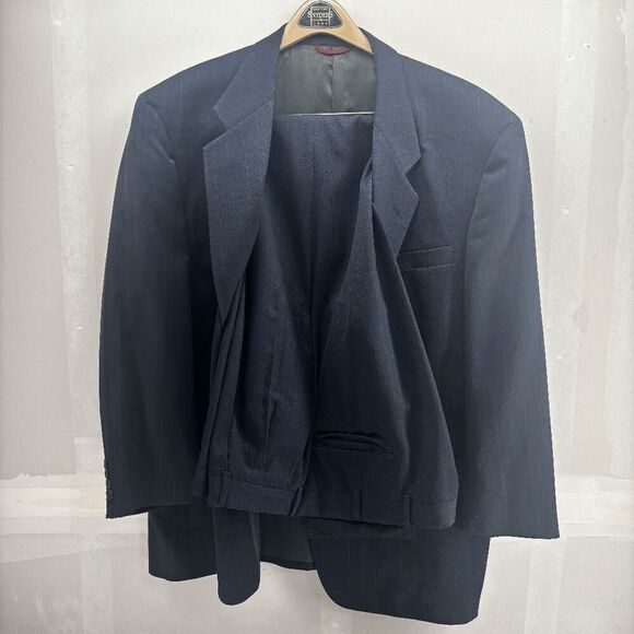 Hart Schaffner Marx 46L Navy Suit Blue Pinstripe Made USA 2-Piece 40x28 Pants